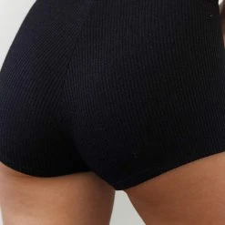 Lounge Underwear Ribbed High Waisted Shorts - Black