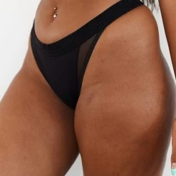 Lounge Underwear String Und Slip Contour Mesh Thong - Black