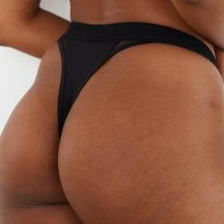 Lounge Underwear String Und Slip Contour Mesh Thong - Black