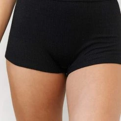 Lounge Underwear Ribbed High Waisted Shorts - Black
