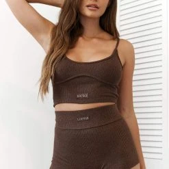 Lounge Underwear Ribbed High Waisted Shorts - Chocolate 19 Lounge Underwear Ribbed High Waisted Shorts - Chocolate