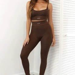 Lounge Underwear Ribbed High Waisted Leggings - Chocolate Leggings Sets