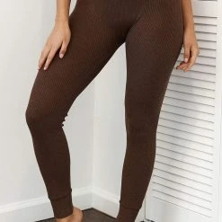 Lounge Underwear Ribbed High Waisted Leggings - Chocolate Leggings Sets