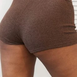 Lounge Underwear Ribbed High Waisted Shorts - Chocolate 14 Lounge Underwear Ribbed High Waisted Shorts - Chocolate