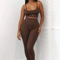 Lounge Underwear Ribbed High Waisted Leggings - Chocolate Leggings Sets