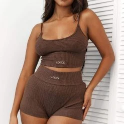 Lounge Underwear Ribbed High Waisted Shorts - Chocolate 16 Lounge Underwear Ribbed High Waisted Shorts - Chocolate