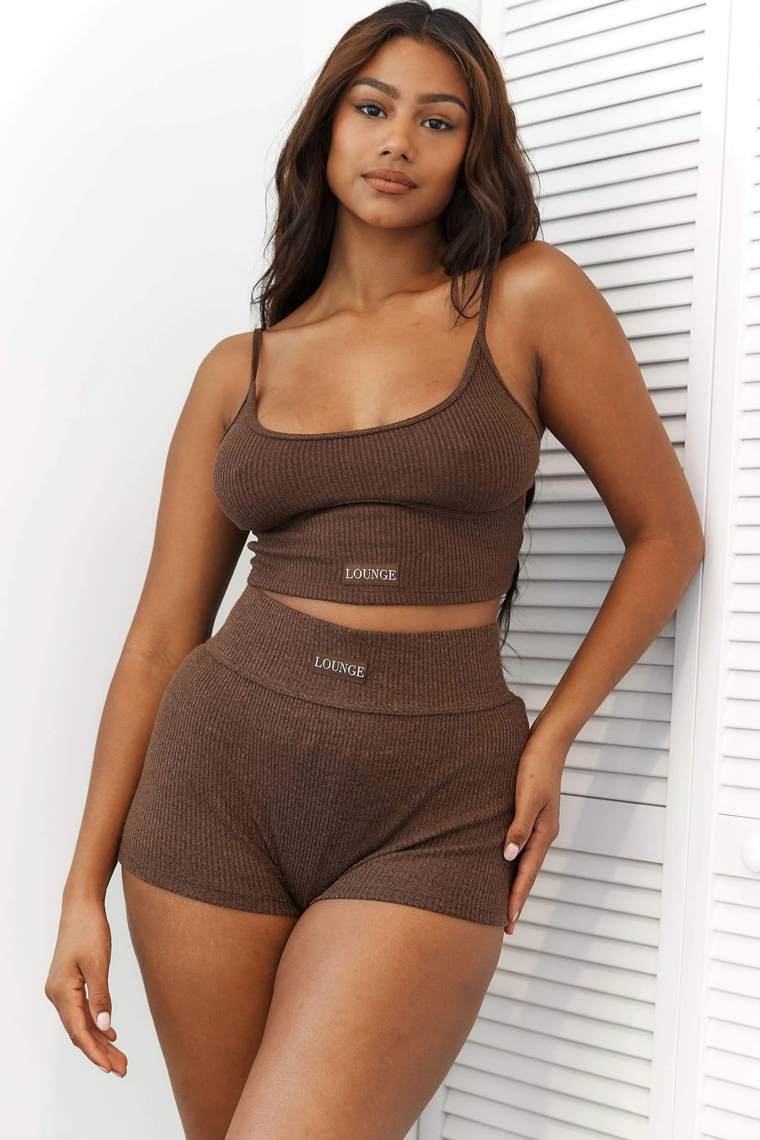 Lounge Underwear Ribbed High Waisted Shorts - Chocolate 7 Lounge Underwear Ribbed High Waisted Shorts - Chocolate