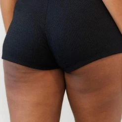 Lounge Underwear Ribbed High Waisted Shorts - Black