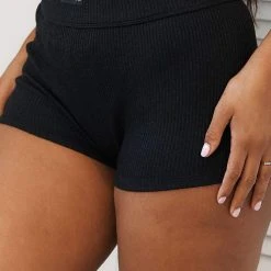 Lounge Underwear Ribbed High Waisted Shorts - Black