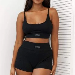 Lounge Underwear Ribbed High Waisted Shorts - Black