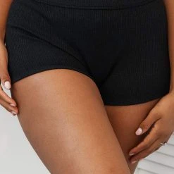 Lounge Underwear Ribbed High Waisted Shorts - Black
