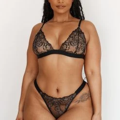 Lounge Underwear Embroidered Triangle Bra (Set) - Black 14 Lounge Underwear Embroidered Triangle Bra (Set) - Black