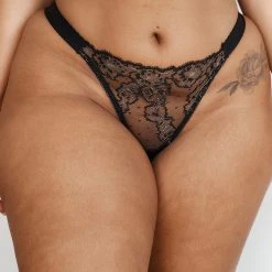 Lounge Underwear Embroidered Triangle Thong - Black 11 Lounge Underwear Embroidered Triangle Thong - Black