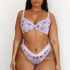 Lounge Underwear Floral Mesh Balcony Bra (Set) - Lilac Bügel-BH Sets