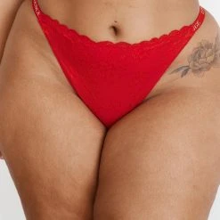 Lounge Underwear String Und Slip Sustainable Lace Magic Thong - Maroon