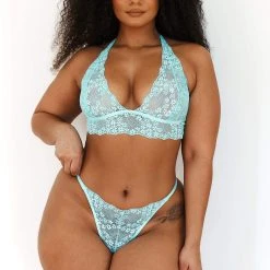 Lounge Underwear BH Ohne Bügel Sets Lace Triangle Bra (Set) - Aqua Blue