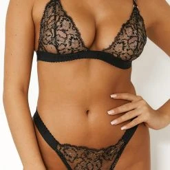 Lounge Underwear Embroidered Triangle Bra (Set) - Black 13 Lounge Underwear Embroidered Triangle Bra (Set) - Black