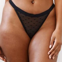 Lounge Underwear Love Heart Mesh Triangle Thong (Set) - Black