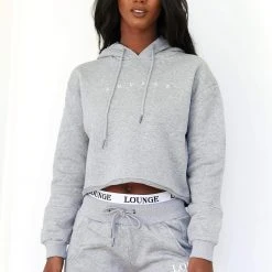 Lounge Underwear Cropped Hoodie - Grey Tops Und Hoodys