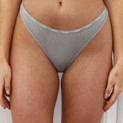Lounge Underwear So Soft Ribbed Thong - Grey String Und Slip