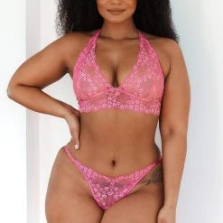 Lounge Underwear Lace Triangle Bra (Set) - Hot Pink 44 Lounge Underwear Lace Triangle Bra (Set) - Hot Pink