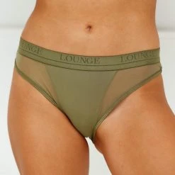 Lounge Underwear String Und Slip Contour Mesh Briefs - Khaki