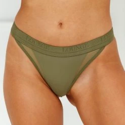 Lounge Underwear Contour Mesh Thong - Khaki