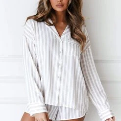 Lounge Underwear Pinstripe Pyjama Shirt (Set) - Mink