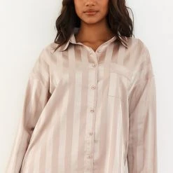 Lounge Underwear Striped Satin Pyjama Shirt - Mink Bestsellers