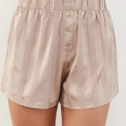 Lounge Underwear Striped Satin Pyjama Shorts - Mink