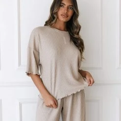 Lounge Underwear Soft Waffle Pyjama Top - Mink