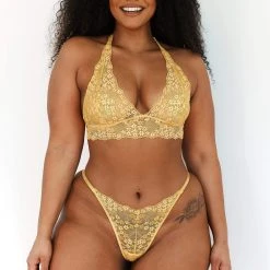 Lounge Underwear BH Ohne Bügel Sets Lace Triangle Bra (Set) - Mustard