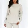 Lounge Underwear Soft Chic Ribbed Long Sleeve Top - Oatmeal Tops Und Hoodys