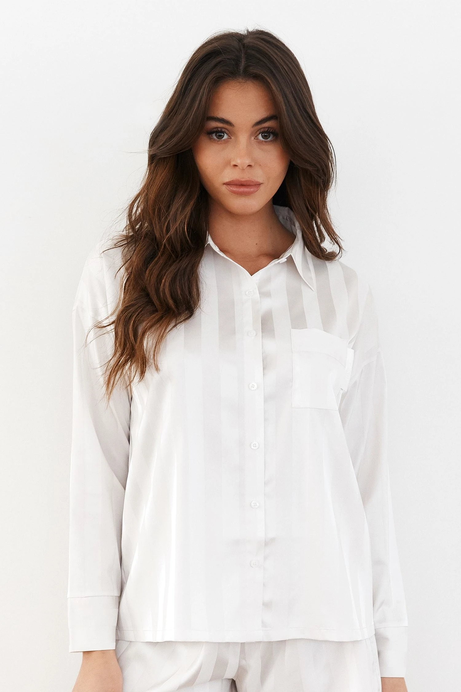 Lounge Underwear Striped Satin Pyjama Shirt - Pearl 3 Lounge Underwear Striped Satin Pyjama Shirt - Pearl