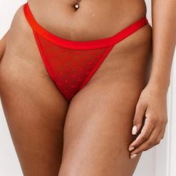 Lounge Underwear Love Heart Mesh Triangle Briefs - Red String Und Slip