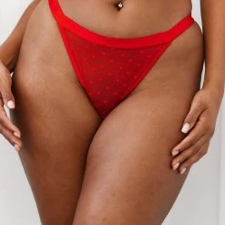 Lounge Underwear Love Heart Mesh Triangle Thong - Red