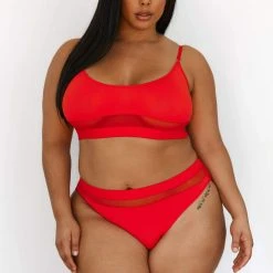 Lounge Underwear BH Ohne Bügel Sets Mesh Bra (Set) - Red