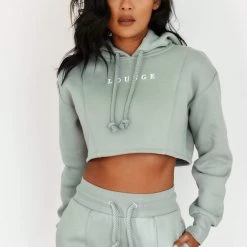 Lounge Underwear Comfy Cosy Cropped Hoodie - Sage Tops Und Hoodys