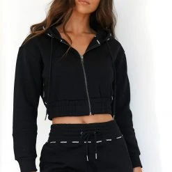 Lounge Underwear Zip Up Scrunchie Hoodie - Black