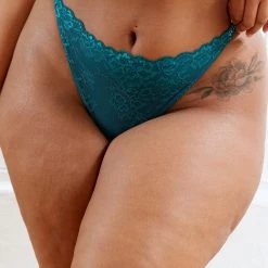Lounge Underwear Sustainable Lace Magic Thong - Turquoise String Und Slip