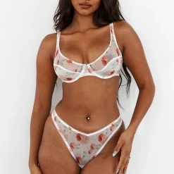 Lounge Underwear Floral Mesh Balcony Bra (Set) - White Bügel-BH Sets