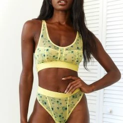 Lounge Underwear Floral Mesh Bralette (Set) - Yellow BH Ohne Bügel Sets