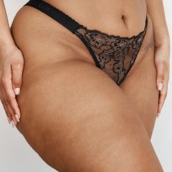 Lounge Underwear Embroidered Triangle Thong - Black 13 Lounge Underwear Embroidered Triangle Thong - Black