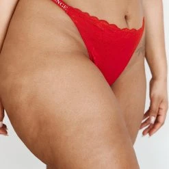 Lounge Underwear String Und Slip Sustainable Lace Magic Thong - Maroon