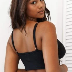 Lounge Underwear Ribbed Crop Top - Black Leggings Sets