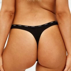 Lounge Underwear String Und Slip So Soft Ribbed Thong - Black
