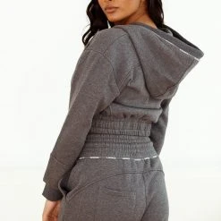 Lounge Underwear Outlet Zip Up Scrunchie Hoodie - Charcoal Outlet