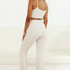 Lounge Underwear Outlet Outlet Ribbed Crop Top (Set) - Oatmeal Cream