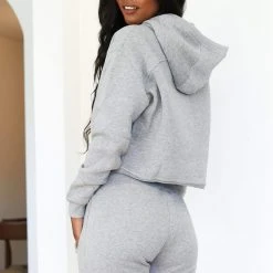 Lounge Underwear Cropped Hoodie - Grey Tops Und Hoodys