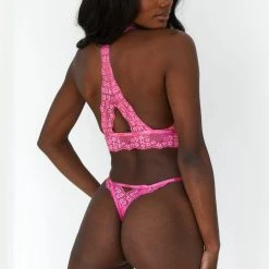 Lounge Underwear Lace Triangle Bra (Set) - Hot Pink 33 Lounge Underwear Lace Triangle Bra (Set) - Hot Pink